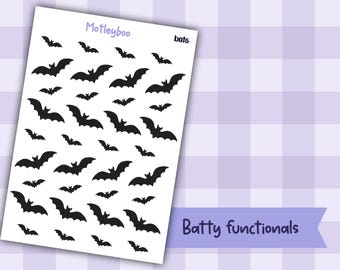 Batty Functional Planner Stickers, Goth Weekly Planner Supplies, Spooky Bats