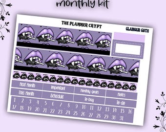 Monthly planner sticker kit, monthly stickers, goth planner, witch planner, functional stickers, vertical planner, undated, glamour goth