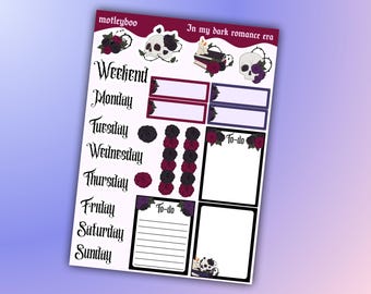 Dark Romance Sticker Sheet: Gothic Books & Skulls - Book Lover Gift