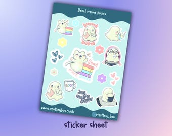 Sticker sheet, gifts for book lovers, ghost stickers, spooky stickers, journaling stickers, cute bookish stickers, read more books