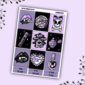 Kit d'autocollants pour agenda hebdomadaire, autocollants verticaux, agenda gothique, autocollants fonctionnels, agenda hebdomadaire, autocollants beauté, gothique glamour