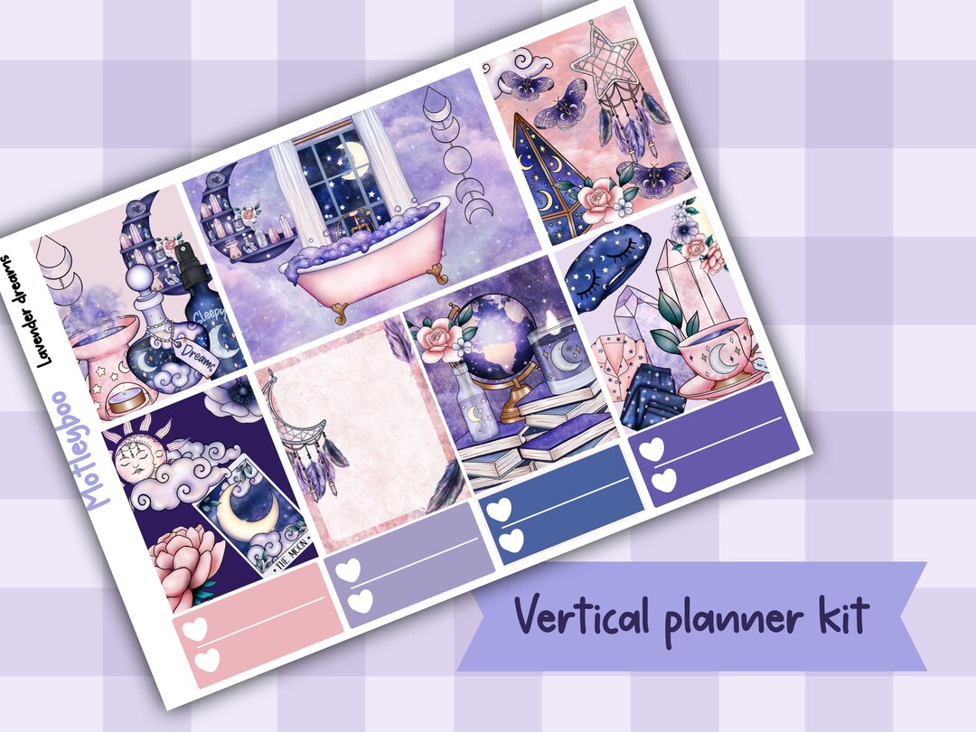 Lavender Dreams Vertical Planner Sticker Kit, Celestial Witchy ...