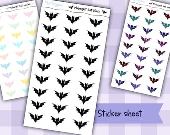 Sticker sheets for Halloween planners, spooky Halloween journaling, functional stickers, spooky season stickers, bat stickers, goth planner