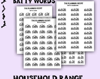 Script words, planner stickers, bats, spooky, goth planner, vertical planner, small journal, functional stickers, weekly planner, hobo week