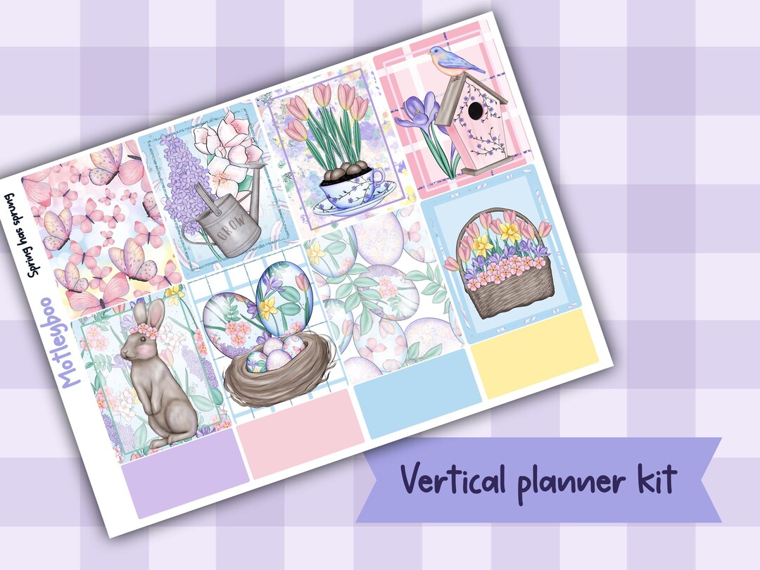 Spring Has Sprung Vertical Planner Sticker Kit, Easter Bunny, Tulips ...