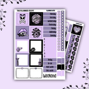 Cousin Hobonichi, kit d'autocollants pour agenda hebdomadaire, autocollants pour agenda goth, autocollant pour bullet journal, petit autocollant pour agenda, agenda A5, glamour gothique