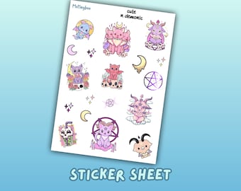 kawaii goth sticker sheet, planner stickers, cute and spooky stickers, halloween stickers, stickers for halloween, pastel goth stickers