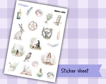 Nature Witch Sticker Sheet, Pagan Goth Planner Stickers