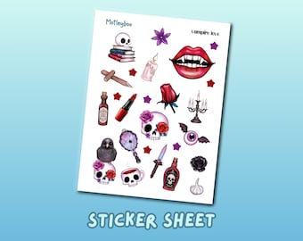 Gothic Vampire Sticker Sheet: Spooky Autumn Planner Stickers