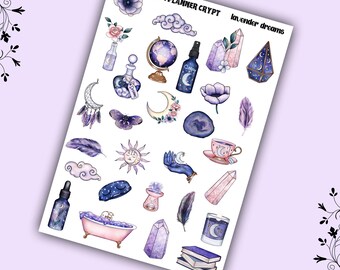 Celestial Planner Sticker Sheet: Lavender Peach Dreams, Witchy Deco Stickers