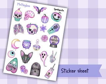 Pastel Goth Sticker Sheet, Kawaii Spooky Planner Stickers, Halloween vibes