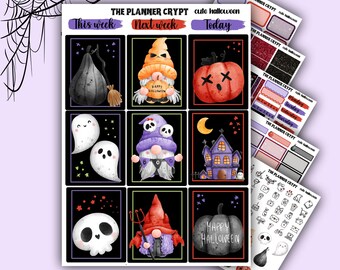 weekly planner sticker kit, planner stickers, spooky season, vertical planner, journal stickers, halloween,  goth planner, gifts for autumn
