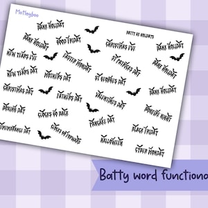 UK Holiday Planner Stickers, Gothic Bat Stickers, dates for diaries