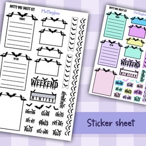 Gothic Bat Weekly Planner Stickers, Functional Planner Boxes