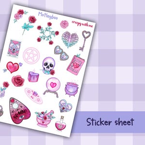 Valentine&#39;s day deco sticker sheet, spooky love, gothic love, spooky love day, planner stickers, creepy with me