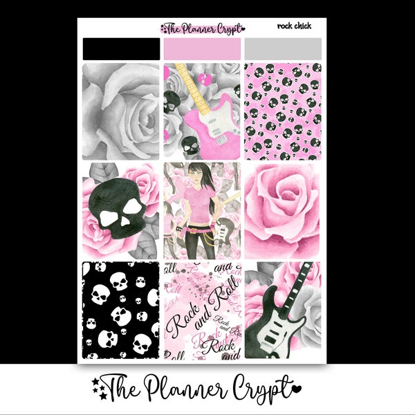 weekly planner sticker kit, planner stickers, rock chick sticker, vertical planner, journal stickers, planning stickers, music lover, gift