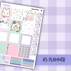 Spring Kitties A5 Planner Stickers, Pastel Cats, Journaling Kit