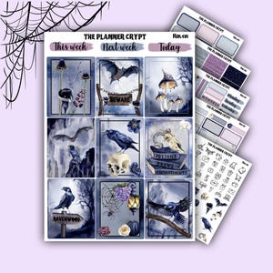 weekly planner sticker kit, gothic stickers, raven stickers, stickers, vertical planner, stickers, planning, goth planner