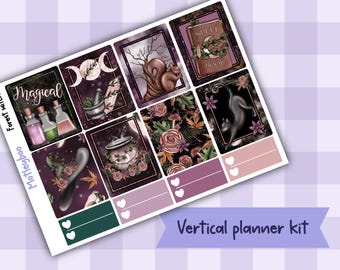 Forest Witch Vertical Weekly Planner Sticker Kit, Goth Mystical Woodland Vibes, Functional planning