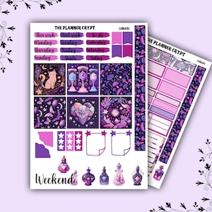 cousin hobonichi, kit d'autocollants hebdomadaires, agenda A5, autocollants sorcières, autocollants agenda, agenda, autocollants fonctionnels, autocollants célestes