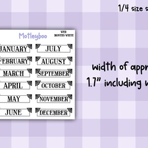 Gothic Planner Stickers, Monthly headers, Black and White, spiderweb design imagem 5