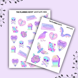 sticker sheet, pastel goth stickers, goth stickers, planner stickers, vertical planner, spooky stickers,  stickers, witch stickers