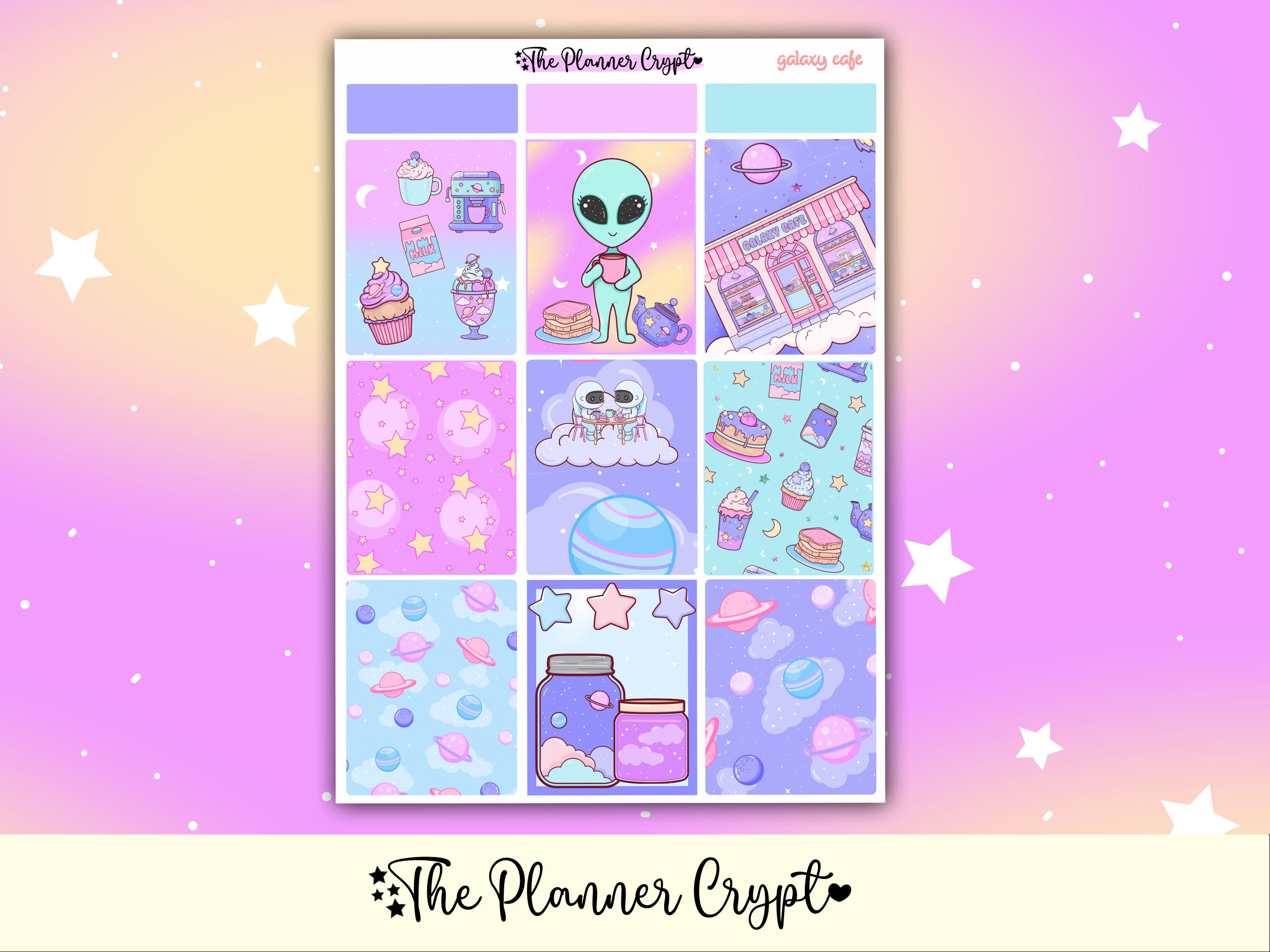 weekly planner sticker kit, planner stickers, cosmic sticker, vertical planner, journal stickers, planning stickers, pastel goth, kawaii