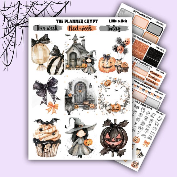 Weekly planner, sticker kit, Halloween planner stickers, fall stickers, vertical planner, witch stickers, Fall season, Autumn season, witchy