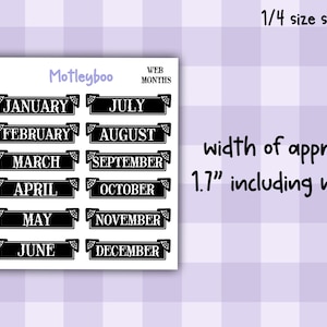 Gothic Planner Stickers, Monthly headers, Black and White, spiderweb design imagem 4