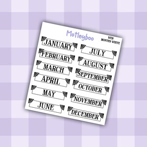 Gothic Planner Stickers, Monthly headers, Black and White, spiderweb design imagem 3