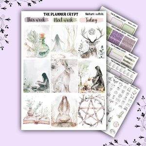 Weekly planner, sticker kit, witch planner stickers, natural witch stickers, vertical planner, journal stickers, nature witch, witchy vibes