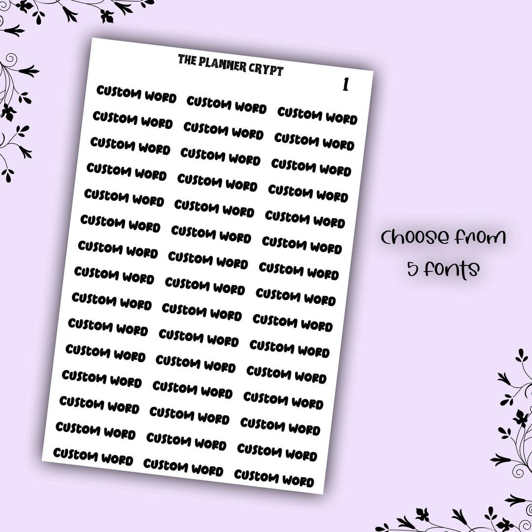 Custom Word Stickers, Script Word, Planner Stickers, Vertical Planner ...