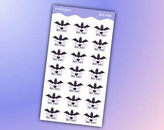 Bat mail sticker sheet, goth stickers, halloween stickers, original art stickers, cute and fun stickers, bat stickers, envelope stickers