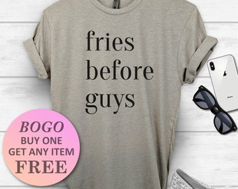 Yoga Tee Gift for Her Shirts with Sayings Heather Gray or Royal Blue Fries Before Guys Womens Graphic Racerback Tank Top