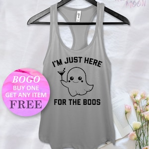 I&#39;m Just Here For The Boos Tank Top, Gift For Witch, Halloween tank, Racerback Ladies Tank, Womens Fitness Top