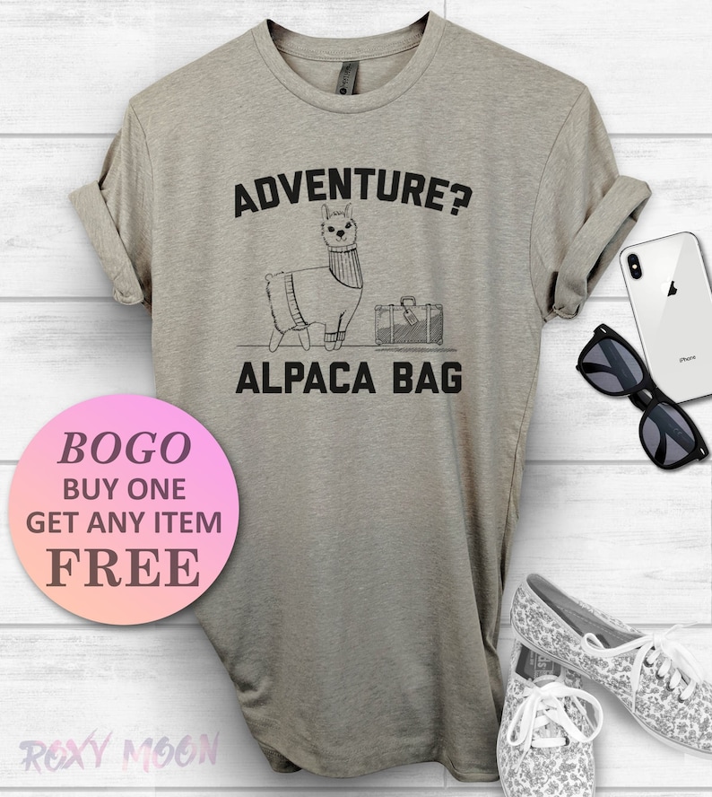 Adventure Alpaca Bag T-Shirt Cute Pun Tee Funny Shirt image 1