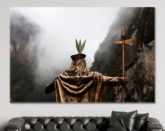 Inca Leader Wall Art Print On Canvas, Statue Pachacuti Canvas Print, Antient Aguas Calientes Panorama, Kingdom of Cusco Wall Decor Art,