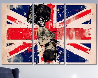 Fashion Girl British Flag Modern Trendy Extra Large Wall Art Décor Canvas Print, British UK Flag Framed Printed Canvas, Office Wall Art