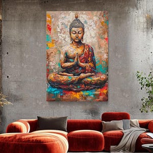 Buddha Canvas Print, Zen Wall Art for Yoga Studio or Living Room, Colorful Abstract Buddha Meditation Wall Decor, Meditation Modern Art