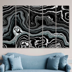 Abstract Black And White Marble Ink Canvas Print, Black Onyx Art Print, Black Minimalism Wall Art Decor, Black Natural Luxury Onyx Slice Art
