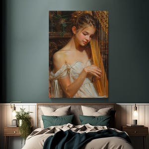 Woman Playing Harp Canvas Print, Classical Music Wall Art, Harp Artwork, Woman With Harp Art Decor, Harp Art Print, Music Art for Home