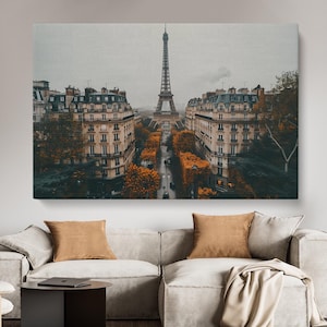 Impresión en lienzo con vista de la Torre Eiffel en otoño, arte mural con paisaje urbano parisino, elegante decoración para el hogar, regalo para amantes de los viajes.