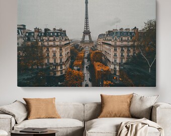 Impresión en lienzo con vista de la Torre Eiffel en otoño, arte mural de paisaje urbano parisino, elegante decoración del hogar, regalo para amantes de los viajes.