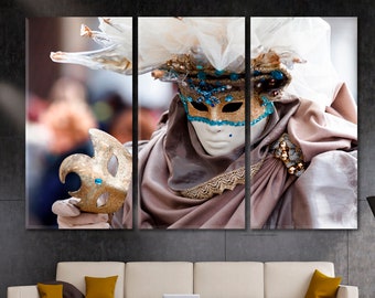 Fotoaffisch med Venedigs karnevalsmask, väggdekoration med Venedigs fest, konstnärlig abstrakt fantasikonst i Italien, väggdekoration med Mardi Gras-festglädje