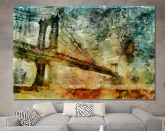 Surrealism | Surreal Art Canvas Print, NY Manhattan Bridge Wall Art, New York City Art, Abstract America Architecture Art Large Wall Décor