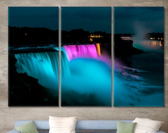 Niagara-väggkonst, nattvy Niagarafallen färgglada ljus fotoposter på canvastryck, vattenfall sevärdheter dekor, vattenfall konst heminredning