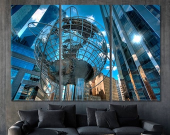 Silver Globe | Manhattan New York City Abstract Photo Poster Print, Trump Tower Business City Wall Decor, Glob Columbus Circle NY Wall Art