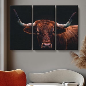 Texas Longhorn Canvas Print, Cow Wall Decor, Rustic Farmhouse Wall Art, Country Home Decor, Large Animal Artwork, Gift for Ranchers Lovers
