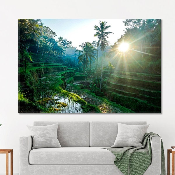 Bali Rice Terraces Wall Art, Tropical Panorama  Canvas Print, Paddy Rice Field Terrace Large Wall Art Canvas Print, Stunning Landscape Art