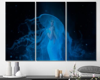 Väggkonst med maneter, fototryck med sjöjungfrufantasi, drömlik sagokonstdekor, abstrakt mysterietryck, surrealistisk väggkonst, konst med havsmaneter